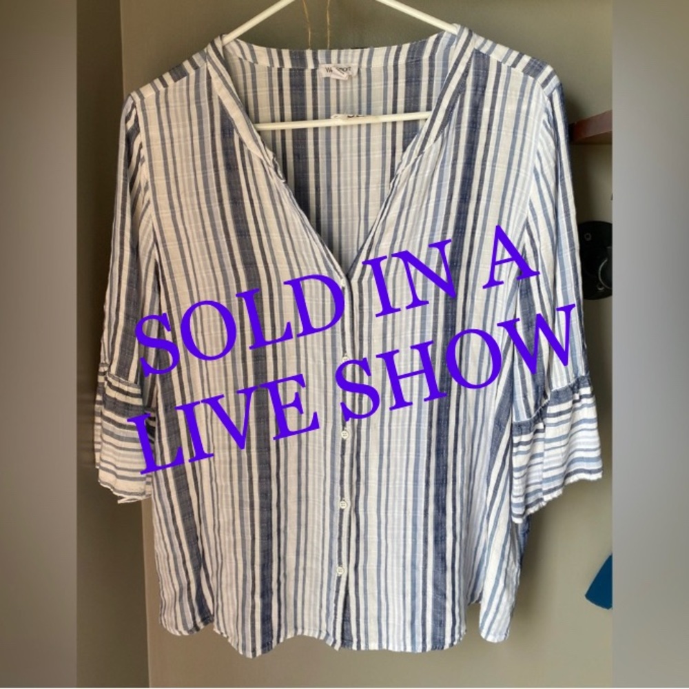 Westport Lightweight Button Up 3/4 Sleeve Striped Top